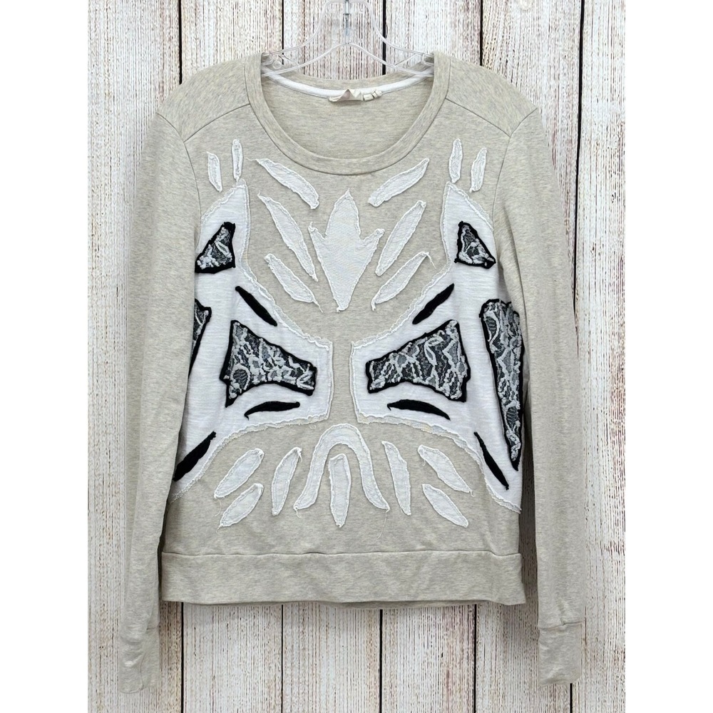 Anthropologie Lilka Pullover Size Medium Lace‎ Patchwork Applique Sweater